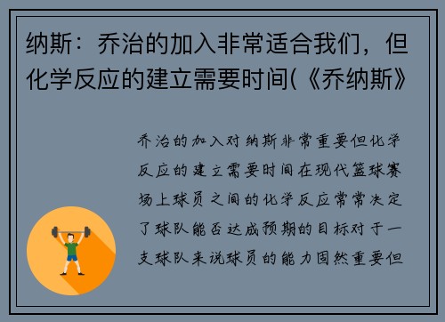 纳斯：乔治的加入非常适合我们，但化学反应的建立需要时间(《乔纳斯》)