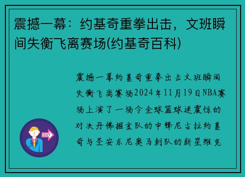 震撼一幕：约基奇重拳出击，文班瞬间失衡飞离赛场(约基奇百科)