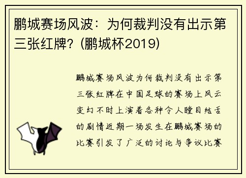 鹏城赛场风波：为何裁判没有出示第三张红牌？(鹏城杯2019)